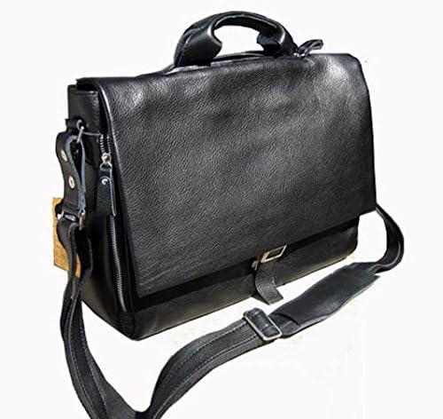 Jsix Mens Leather Messenger Bag Fit 14" Laptop (Black)