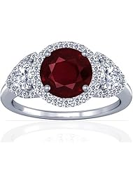 14K White Gold Round Cut Ruby Ring With Sidestones