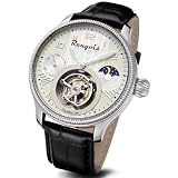 Rougois Tourbillon Moonphase Mechanical Watch - Snow White with Black Leather Band