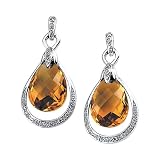 14K White Gold 0.12 ct. Diamond and 10 ct. Citrine Briolette Earrings