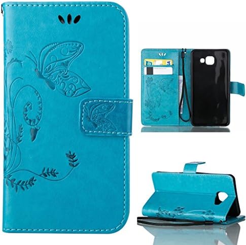 Protection Case magnetic closure Design Wallet Premium PU Leather Shell Card Holder Flip Book Stand Blue Cover for Samsung Galaxy A5 (2016) SM-A510F (5.2 inches)