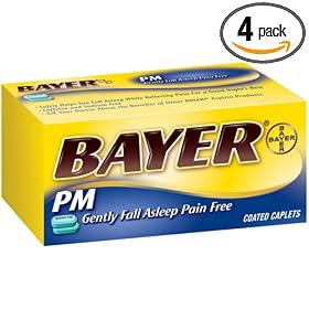 Bayer Aspirin Pain Reliever/ Fever Reducer, PM Nighttime Sleep Aid, 40-Count Coated Caplets (Pack of 4)