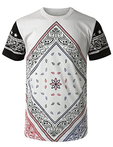 URBANCREWS Mens Hipster Hip Hop Paisley Crewneck Graphic T-shirt