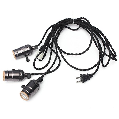KINGSO E26/ E27 Solid Industrial Triple Lamp Sockets Vintage Edison Hanging Textile Pendant Light Cord Kit With Switchs.