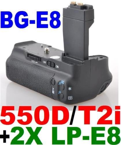 Battery Grip BG-E8 for Canon EOS 550D / Rebel T2i SLR Digital Camera + 2x LP-E8 Lithium Ion Rechargeable Batteries