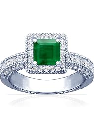 Platinum Princess Cut Emerald Ring With Sidestones