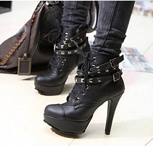 Fashion Womens Winter Pumps Motorcycle ankle wintage High Heels Gladiator Balck Buckles Boots