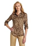 AK Anne Klein Women's Leopard Print Roll Sleeve Blouse, Multi, Medium