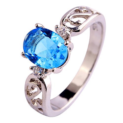 Psiroy Women's 925 Sterling Silver 2ct Blue Topaz Filled Ring