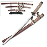 Samurai Sword Set 3pc Brown Traditional Jin Tachi Style