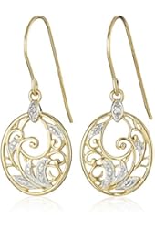 Yellow Gold-Plated Sterling Silver Diamond-Accent Floral Dangle Earrings