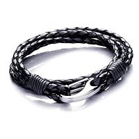 Tribal Steel Mens 21cm Black Leather 4-strand Bracelet With Stainless Steel Shrimp Clasp from Tribal Steel