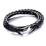Tribal Steel Men's 21cm Black Leather 4-Strand Bracelet with Stainless Steel Shrimp Clasp