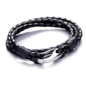 Tribal Steel Herren-Armband Edelstahl Leder 21 cm AM012blk-21