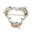 Yellow Austrian Rhinestone Silver-Tone Three Dolphin Heart Shaped Brooch Pin
