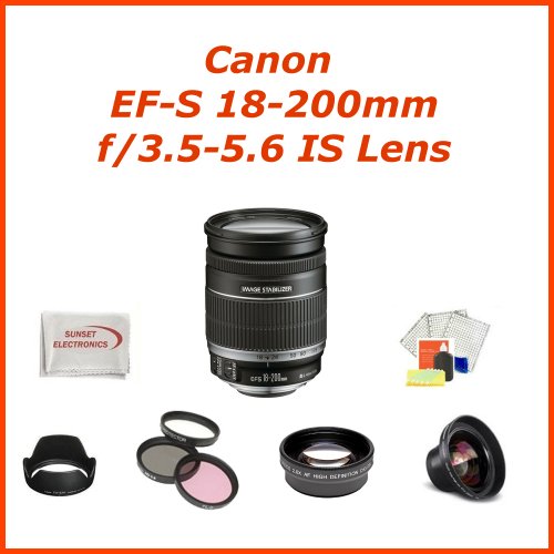 Canon EF-S 18-200mm f/3.5-5.6 IS Autofocus Lens with SSE Pro Shooters Package