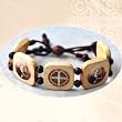 Natural Wood Saint Benedict Bracelet with 1" Square Beads - 10mmRound Wood Beads - Adjustable Nylon String for Easy Fit - Made in Italy