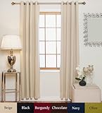 Beige Antique Brass Grommet Top Thermal Insulated Blackout Curtain 120 Inch Length Pair