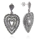 Sterling Silver Large Heart Marcasite Earrings