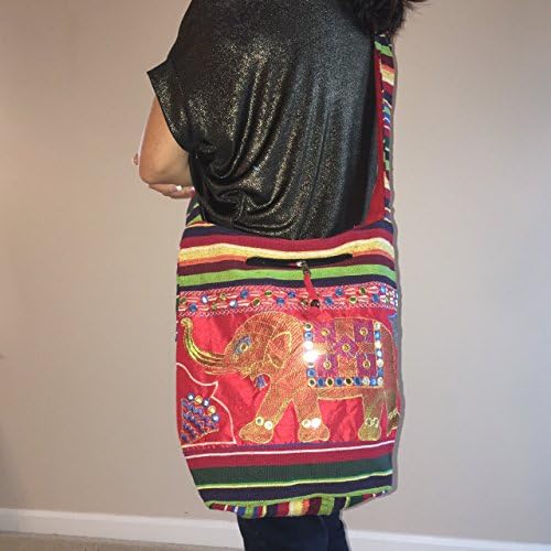 Hippie Hobo Cotton Sling Crossbody Bag Messenger Purse Elephant (Orange)