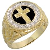 10k Gold Diamond Mens Cross Band, w  Brilliant Cut Diamonds and Black Onyx Stone, 11 16 in. (18mm)...