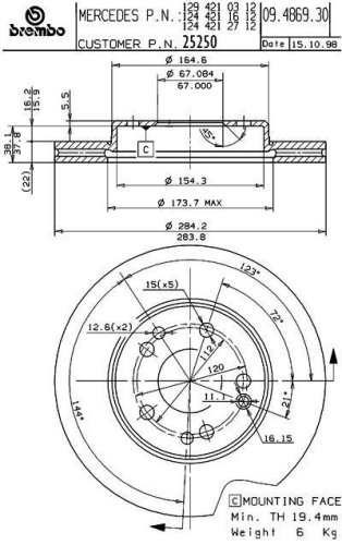 Brembo BDR25250  MBZ Brake Rotor