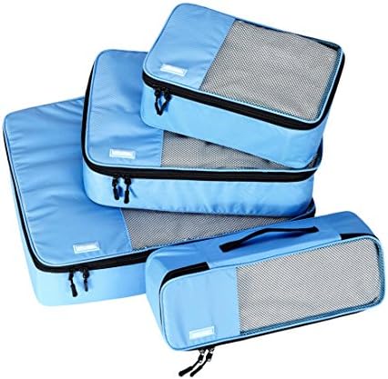 Savvy Nomad Packing Cubes Travel Luggage Organizers--4pc Value Set (Large, Medium, Small, Slim) Blue