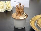 Glass Candle Place Card Holder w Gold Castle Top (Set of 18) - Baby Shower Gifts & Wedding Favors