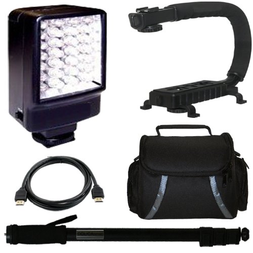 Deluxe Video Bracket + LED Video Light + Light weight Monopod + Camcorder Carrying Case + HDMI Cable for Panasonic HDC-SD40 HDC-SD80 HDC-SD90 HDC-SD60K HD Camcorder