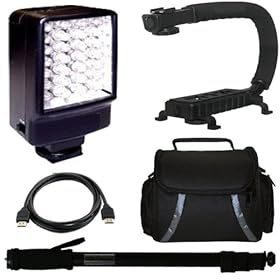 Deluxe Video Bracket + LED Video Light + Light weight Monopod + Camcorder Carrying Case + HDMI Cable for Panasonic SDR-T50 SDR-T50K SDR-T55 SDR-T70 SDR-T70K Camcorder