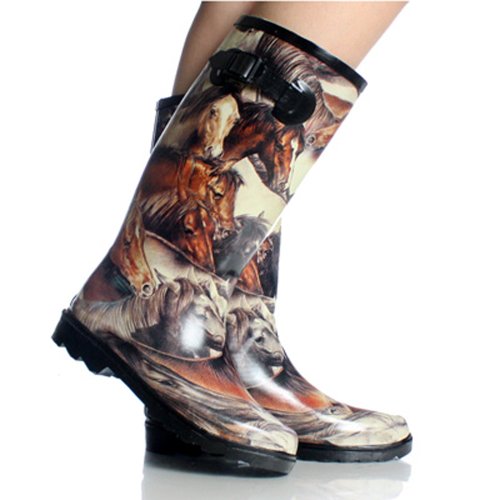 Horse Rubber Women's Mid-Calf Rain Boots Size 8
