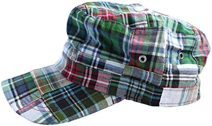 Nilin 100% Organic Cotton Check Plaid Pattern Flat Top Cap (Green)