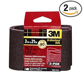 3M 9265NA Heavy Duty Power Sanding Belts - Medium 80g, 3-Inch x 21-Inch 2-pack
