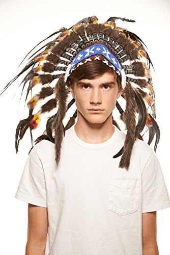 Indian Headdress Inspired Chief War Bonnet Made with Real Feathers