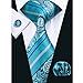 Hi-Tie Mens Blue Striped Solid Plaid Paisley Silk Tie Hanky Cufflinks set