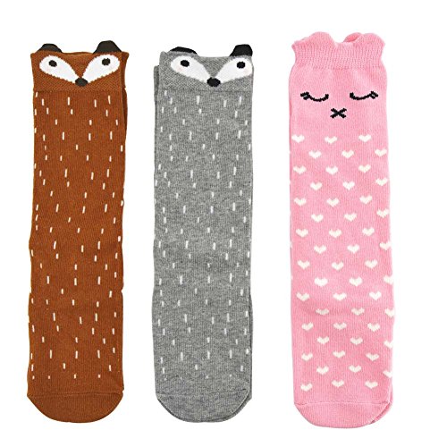 Shorven Baby Kids Cotton Non-Skid Socks Knee High Long Socks 3 Packs