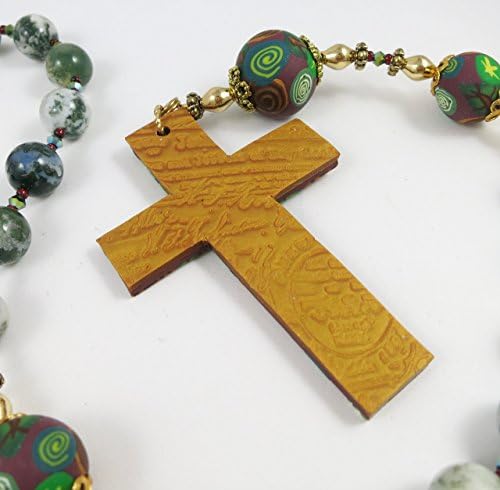 Moss Agate Anglican Rosary Handmade Reversible Cross and Focal Beads Pantone Merlot