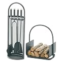 6 teil Kaminbesteck Set 1 mit Holzkorb Kamingarnitur