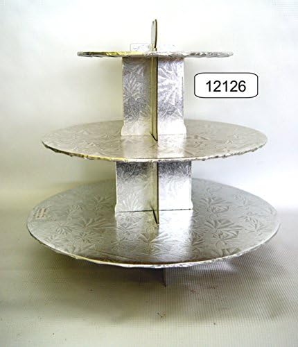 Cupcake Stand (14"/12"/8")3 Tier Silver Cardboard for Candy Station, wedding Quince