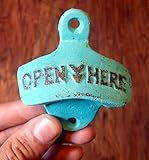 Rustic Cast Iron Wall Mount Bottle Opener Teal / Mint Open Here