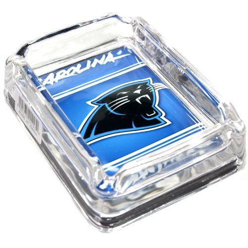 See Carolina Panthers Glass Ashtray - Dimensions 3 Inch x 4 Inch - Simulated Black Velvet Botton