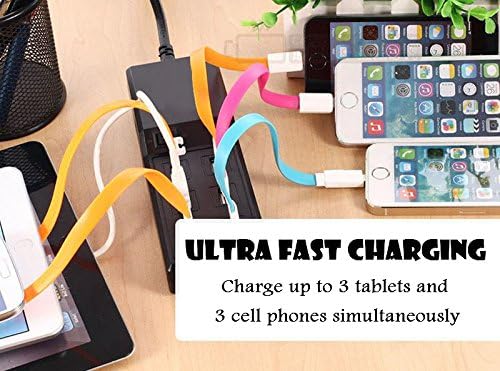 UnicornTech CH-03 50W 10A 6-Port Smart USB Charger Family Sized Ultra Fast, Auto Detect Technology, Lightweight Portable Travel High Speed Super Fast Quick Desktop Wall Intelligent Multi Port USB HUB Charger Station Power Adapter USB Power Dock for Apple iWatch iPhone 6 Plus 6 5S 5C 5 iPad Air Mini Samsung Galaxy S6 S5 S4 Note 4 3 HTC One Evo Thunderbolt Incredible Droid Dna Motorola Atrix Droid Moto X Google Glass Nexus 7 5 4 Nokia Nexus 10 Lg Optimus Gaming PS Vita Gopro Smart Watch Tablets Cell phones Portable Gaming Consoles (White)