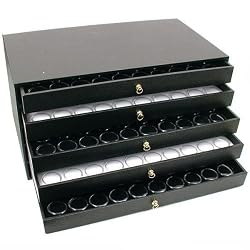 5 Drawer Jewelry Organizer Display Case 250 Gem Jars
