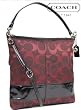 Coach Signature Patent Stripe Large C Convertible Shoulder Bag 18797 Bordeaux red/Black