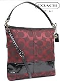 Coach Signature Patent Stripe Large C Convertible Shoulder Bag 18797 Bordeaux red/Black