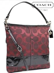 Coach Signature Patent Stripe Large C Convertible Shoulder Bag 18797 Bordeaux red/Black