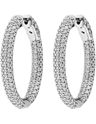 3.10 ct. tw Round Cut Diamond Pave Oval Shaped Inside Outside Hoop Earrings - F-G VS2 - 18 Kt. White Gold
