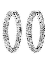 4.40 ct. tw Round Cut Diamond Pave Oval Shaped Inside Outside Hoop Earrings - G-H SI1 - 14 Kt. White Gold