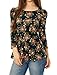 Allegra K Women Floral Prints 3/4 Sleeves Scoop Neck Peplum Top Navy Blue S