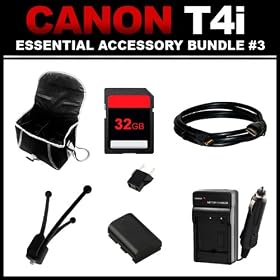 Canon EOS Rebel T4i Digital Camera Essential Accessory Bundle Package Kit #3 includes Case, 32GB SD Card, HDMI Cable, Mini Tripod, LP-E8 Replacement Battery, LP-E8 Replacement Charger)